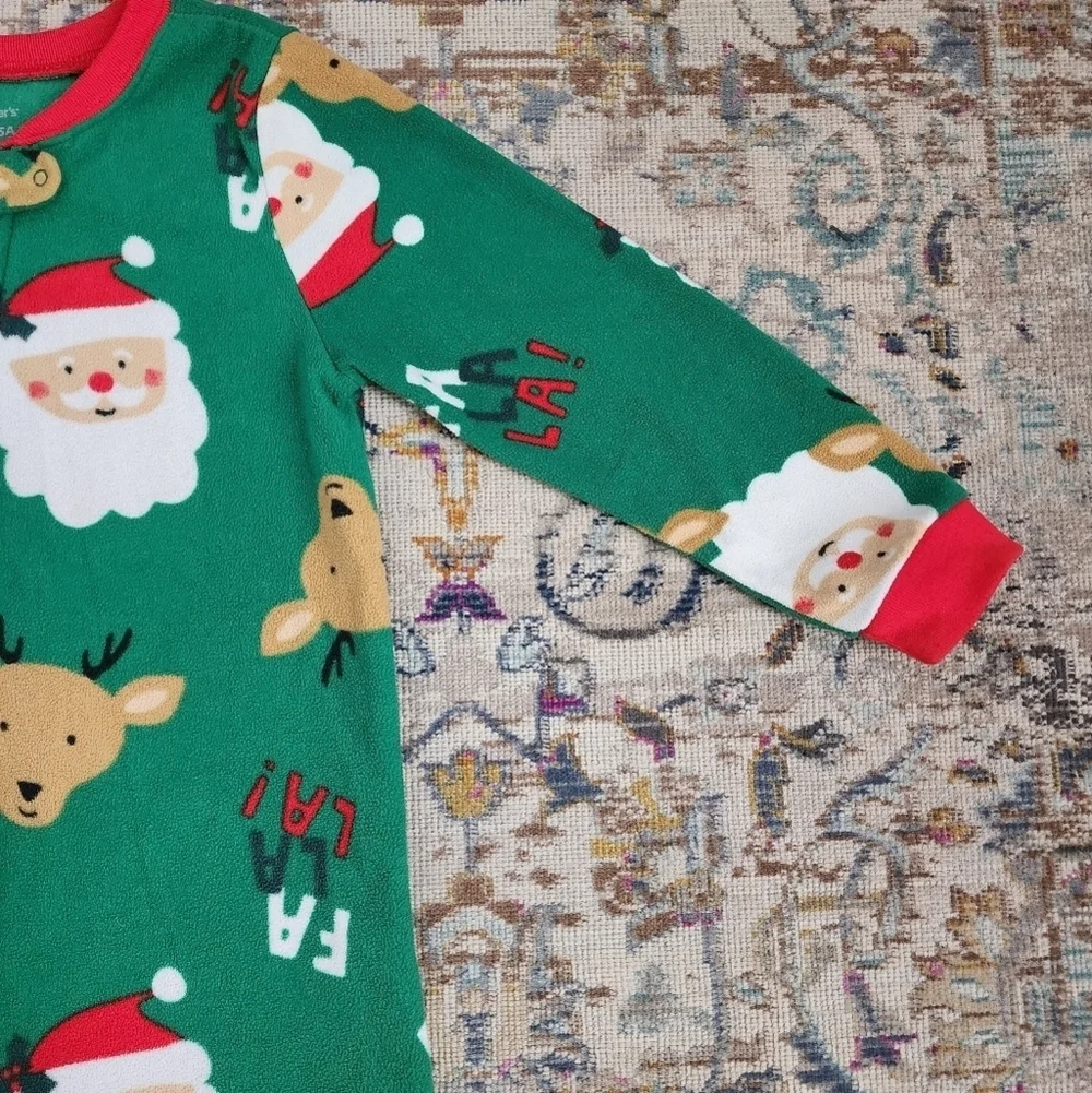 Carters Kids Christmas Green/Red Fleece Footed Pajama Blanket Sleeper, sz 5t/5a